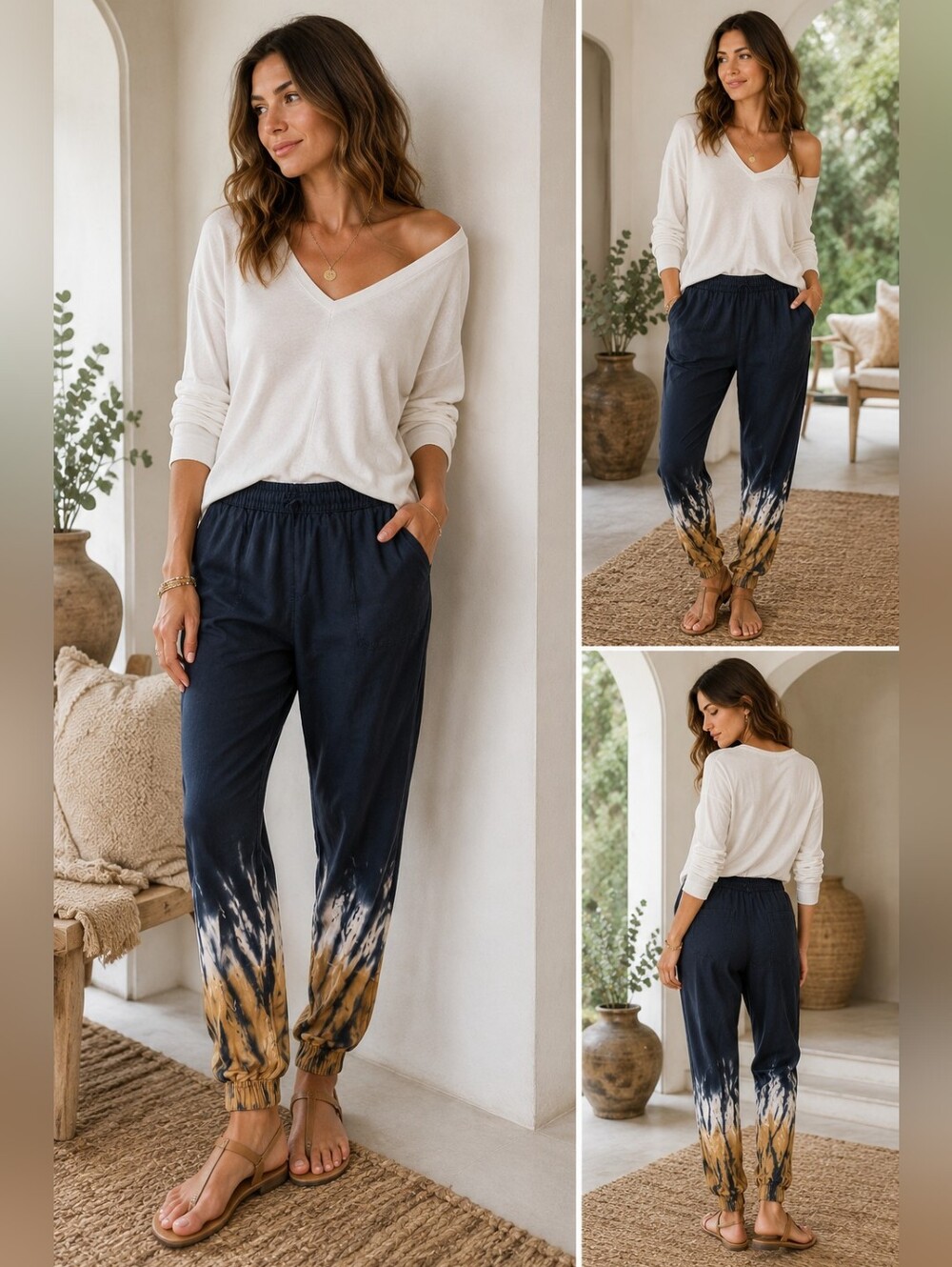 Young Fabulous & Broke Navy Tie-Dye Hem Jogger Pants with Tan Dip